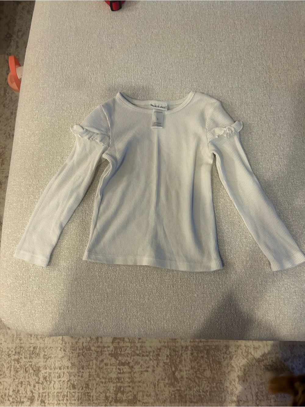 Girls' Ribbed Long-Sleeve Top with Shoulder Ruffles - White